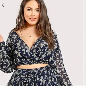 SHEIN 1xl sheer floral top and skirt 2 piece set